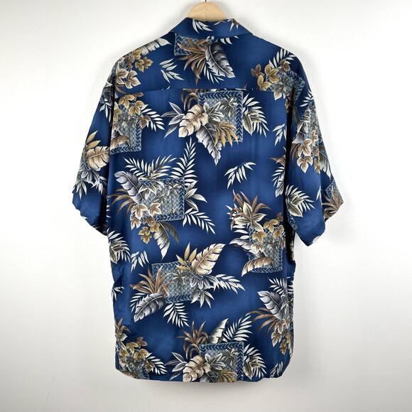 Van Heusen Hawaiian Aloha Tropical Button Up Short Sleeve Shirt Blue Size L - Picture 3 of 8
